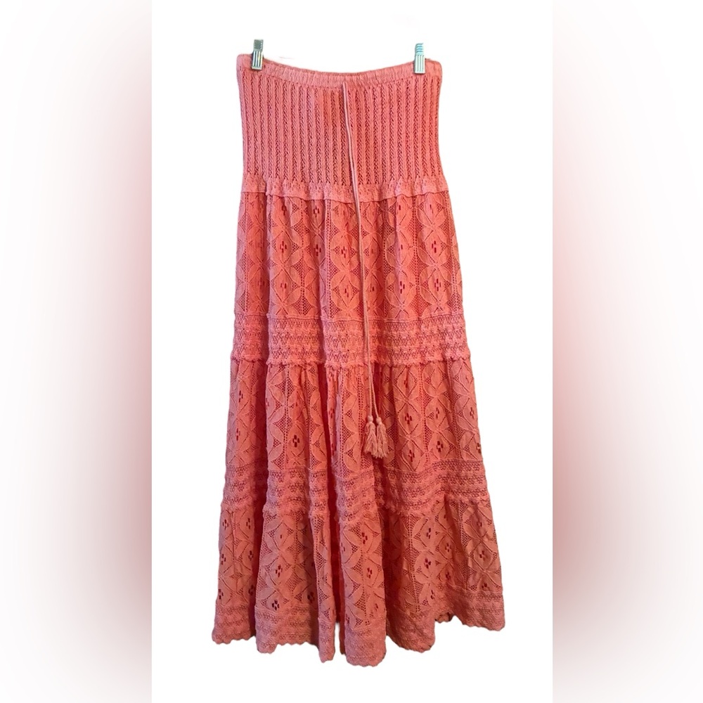 NWT ME 2 MAGIC CROCHET TIERED MAXI SKIRT IN CORAL SIZE M